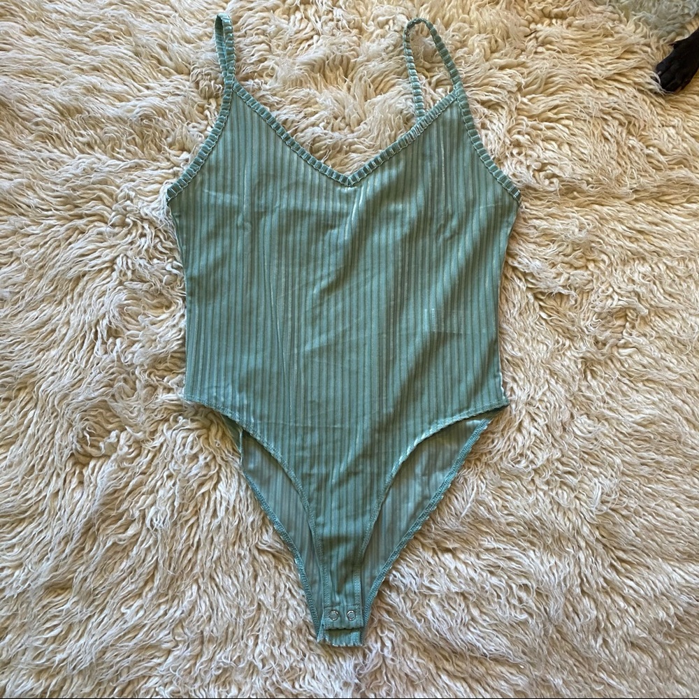 Forever 21 mint green velvet ribbed bodysuit